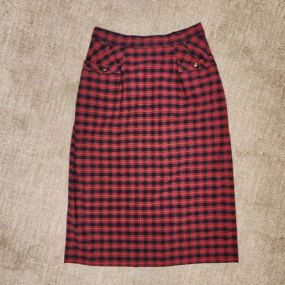 Vintage Red Plaid Pencil Skirt Women's Size XS